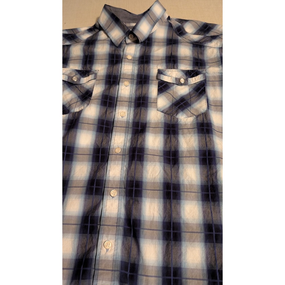 7 Diamonds Men's Plaid Long Sleeve Button Down Western Shirt XL  Blue/White